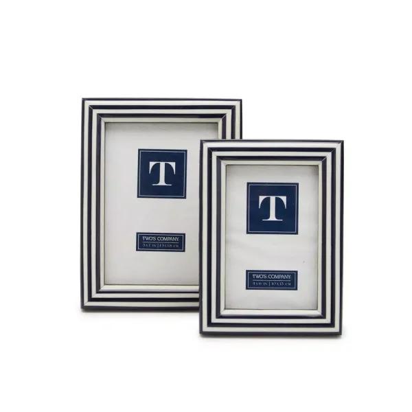 Two's Company Nautical Blue and White Striped Resin Picture Frame Set of 2 - 4x6 and 5x7
