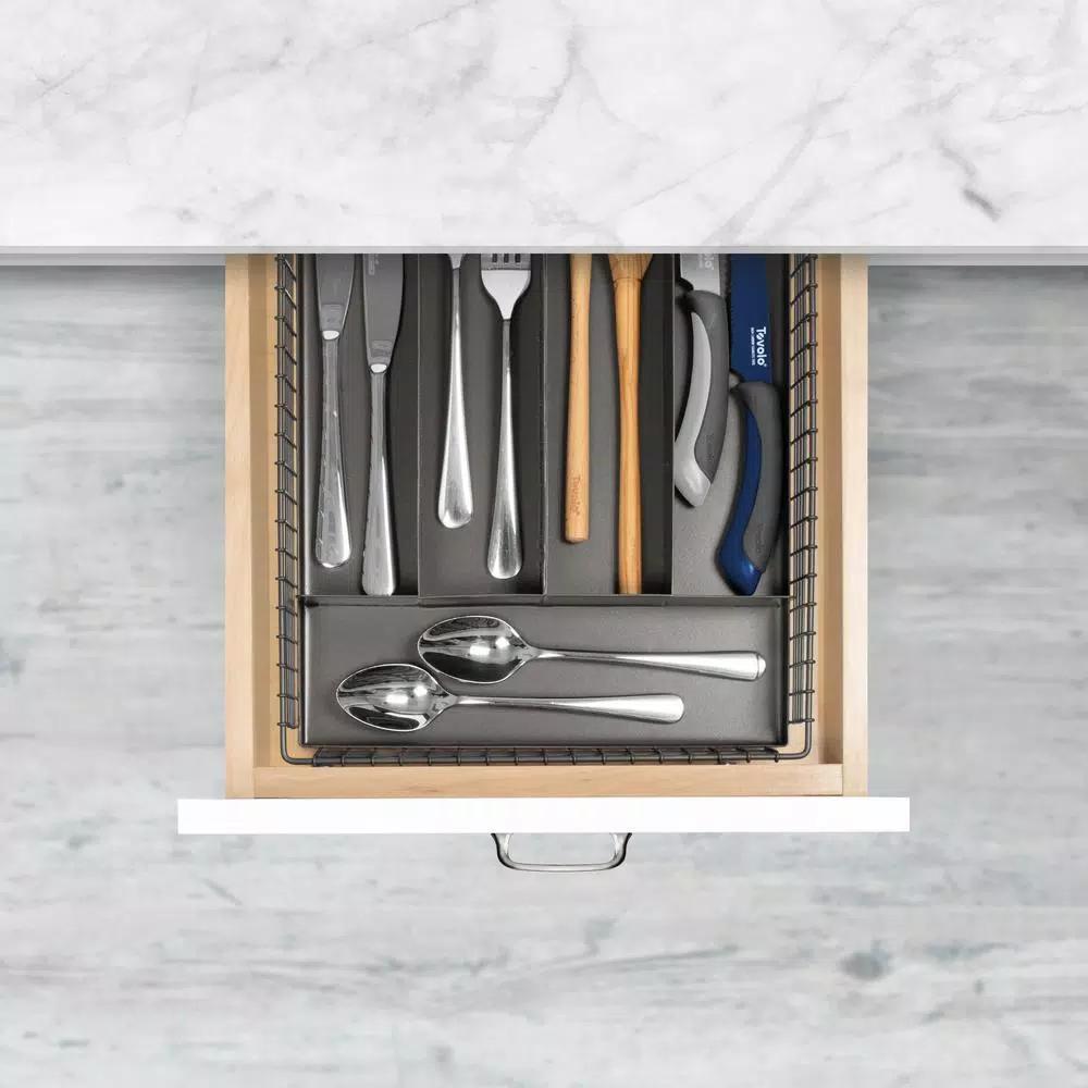 Spectrum Vintage Industrial Gray Steel 5-Compartment Silverware Drawer Organizer Tray