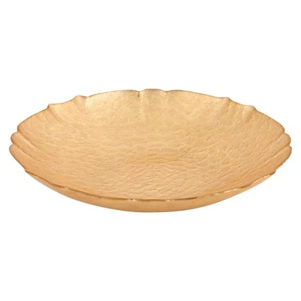 Badash Crystal Victoria Authentic 12 in. Gold Leaf on Glass Serving Bowl, 32 oz.