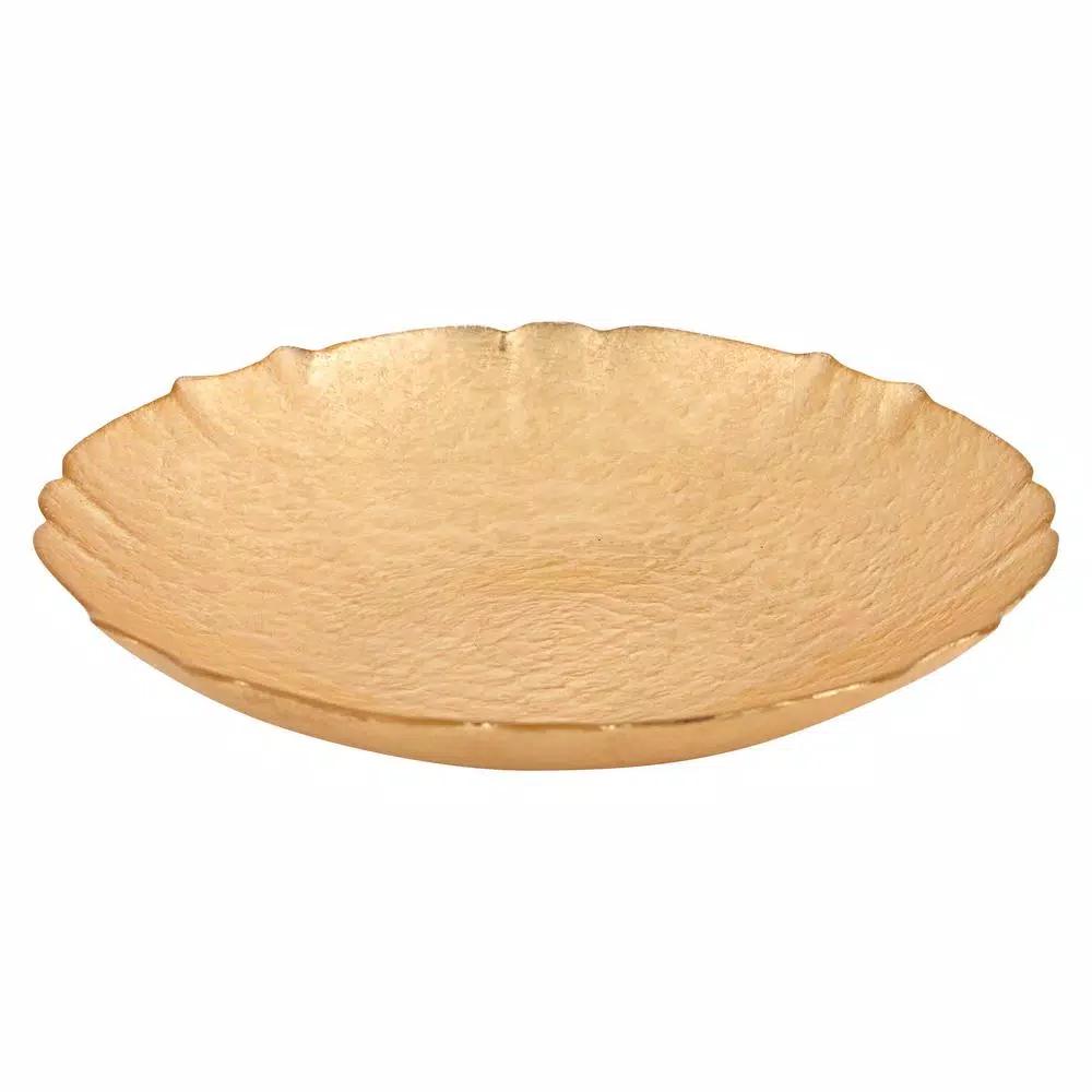 Badash Crystal Victoria Authentic 12 in. Gold Leaf on Glass Serving Bowl, 32 oz.