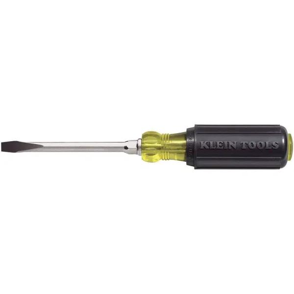 Klein Tools 1/4 in. Keystone-Tip Flat Head Screwdriver with 4 in. Round Shank and Cushion Grip