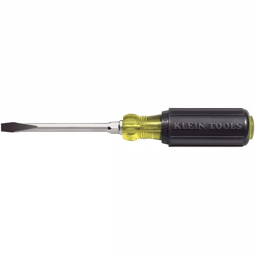 Klein Tools 1/4 in. Keystone-Tip Flat Head Screwdriver with 4 in. Round Shank and Cushion Grip