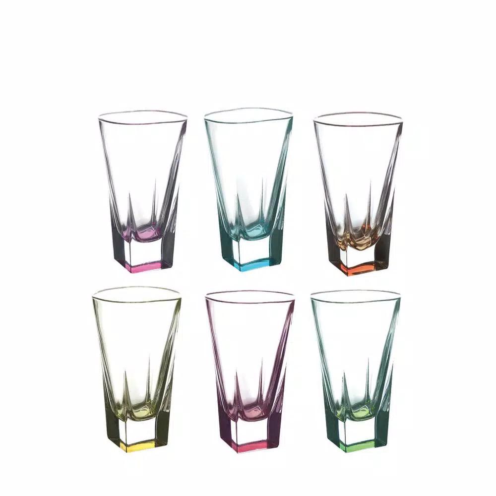 Lorren Home Trends RCR Fusion Collection Multicolor Crystal Highball Glasses, 12 oz, Set of 6