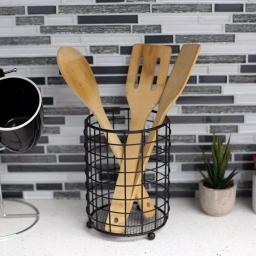 Home Basics Black Grid Free-Standing Steel Utensil Holder with Mesh Bottom thumbnail 1