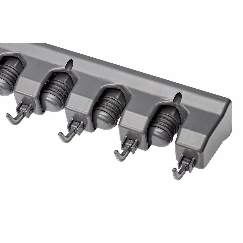 Alpine Industries 16 in. Wall Mounted Mop and Broom Holder with 5 Slots and 6 Retractable Hooks