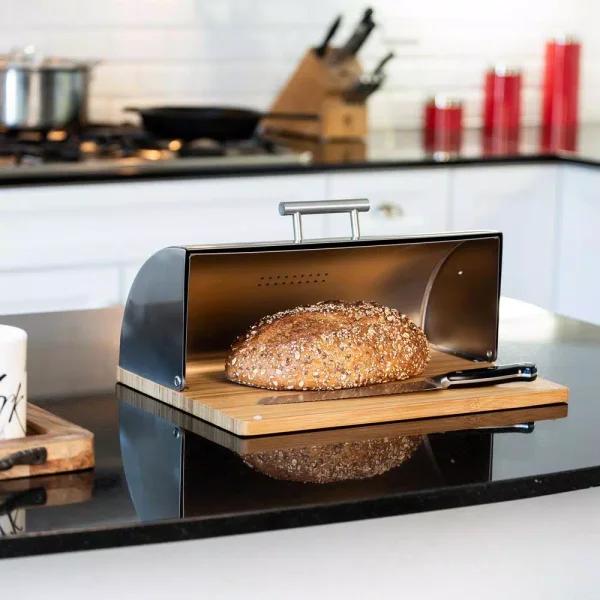 Honey-Can-Do Stainless Steel Bread Box with Bamboo Cutting Board Base