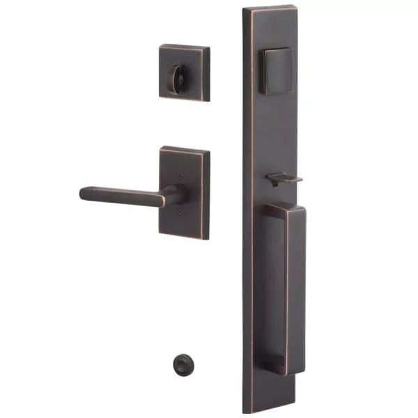 Sure-Loc Hardware Vail Vintage Bronze Single-Cylinder Keyed Entrance Leverset with Deadbolt and Logan Interior