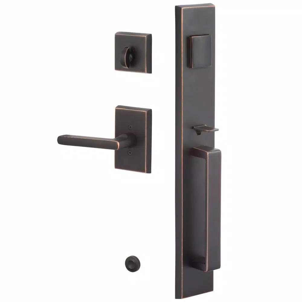 Sure-Loc Hardware Vail Vintage Bronze Single-Cylinder Keyed Entrance Leverset with Deadbolt and Logan Interior