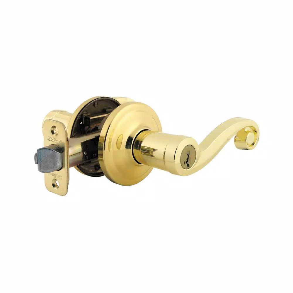 Kwikset Lido Polished Brass Exterior Entry Door Lever with SmartKey Security