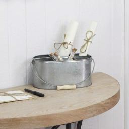 Cheungs Metal Gray Galvanized Steel Utensil Holder with Wood Grip Swivel Handle, 6-Slot Oval Caddy thumbnail 1