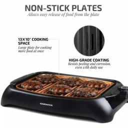 Ovente 1000W Portable Indoor Smokeless Grill, 13x10 inch Non-Stick Aluminum Grilling Plate, Copper thumbnail 5