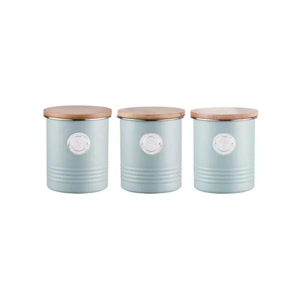 Typhoon Living 3-Piece Blue Carbon Steel Coffee, Tea & Sugar Canister Set with Sustainable Bamboo Lids