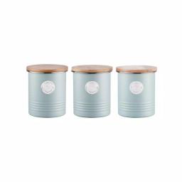 Typhoon Living 3-Piece Blue Carbon Steel Coffee, Tea & Sugar Canister Set with Sustainable Bamboo Lids thumbnail 1