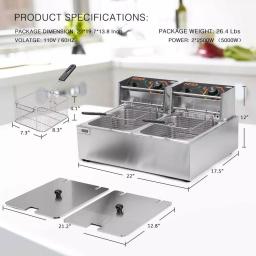 VIVOHOME 20.7 Qt. Stainless Steel Dual Basin Electric Deep Fryer, 5000W with 2 Removable Baskets thumbnail 5