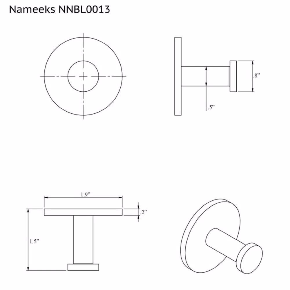 Nameeks Boutique Hotel Satin Nickel Brass Single Bathroom Robe and Towel Hook