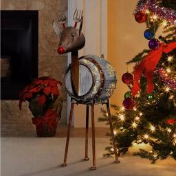 Alpine Corporation 33 in. Metal Barrel Reindeer Sculpture with Warm White LED Lights thumbnail 2