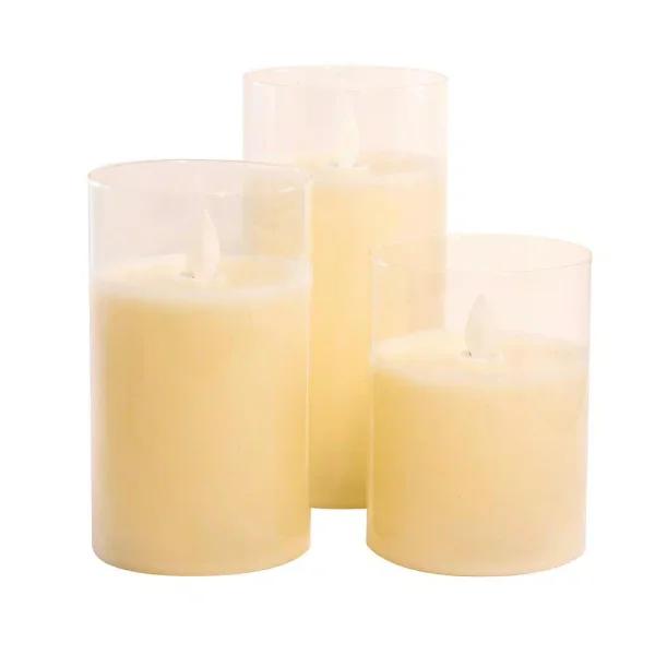 LUMABASE Set of 3 Battery Operated Glass Hurricane LED Candles with Moving Flame
