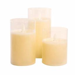 LUMABASE Set of 3 Battery Operated Glass Hurricane LED Candles with Moving Flame thumbnail 1