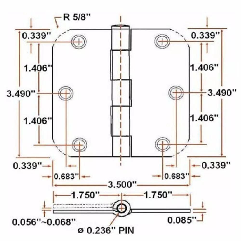 Design House 3.5 in. x 5/8 in. Radius Satin Brass Steel Door Hinges, 10-Pack