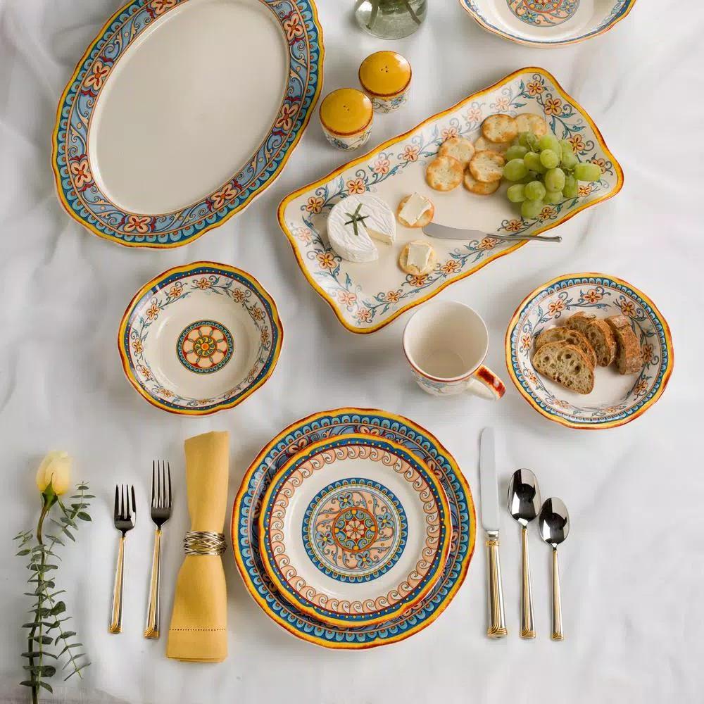Euro Ceramica Duomo 16.75 in. Rectangular Stoneware Appetizer Platter