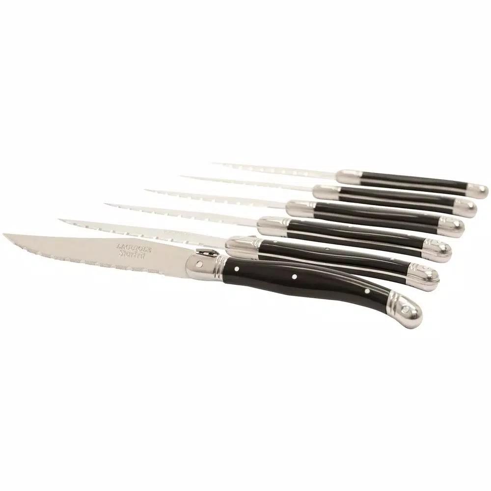 Starfrit European-Style Steak Knife Set, 6-Piece Stainless Steel with Pinewood Storage Box
