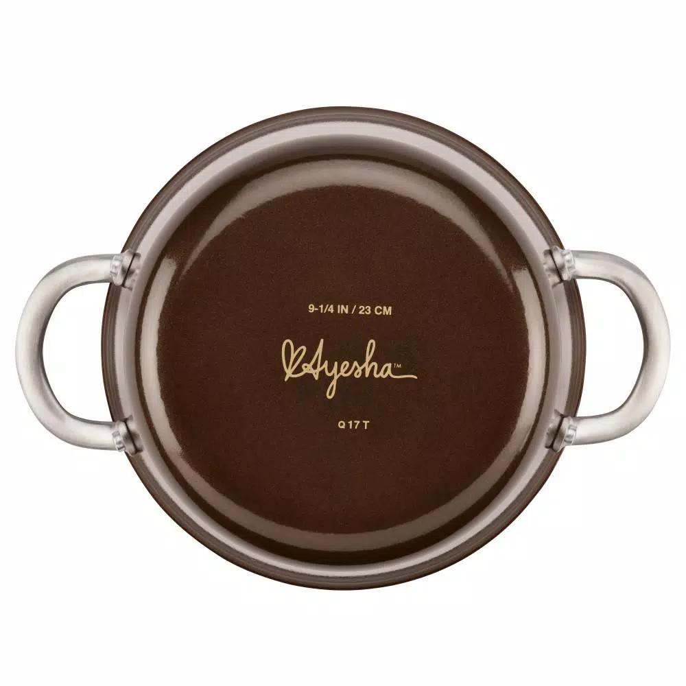 Ayesha Curry Ayesha Home Collection 4.5 Qt. Porcelain Enamel Nonstick Saucepot with Lid, Brown Sugar