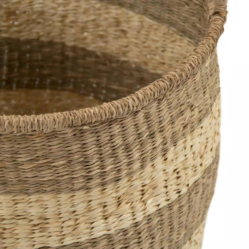 Zentique Large Hand Woven Seagrass and Palm Leaf Striped Basket with Handles