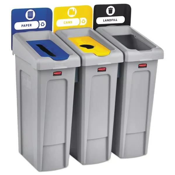 Rubbermaid Commercial Products 69 Gal. 3-Stream Slim Jim Indoor Recycling Station Kit - Landfill, Paper, Bottles & Cans