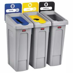Rubbermaid Commercial Products 69 Gal. 3-Stream Slim Jim Indoor Recycling Station Kit - Landfill, Paper, Bottles & Cans thumbnail 1