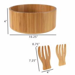 Classic Cuisine 10.25 in. Round Bamboo Salad Bowl Set with Two Utensils thumbnail 2