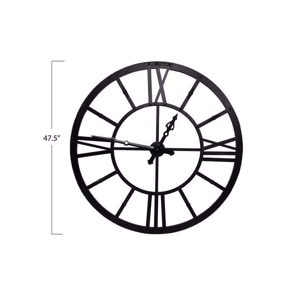 3R Studios Black Metal Framed Oversized Wall Clock with Roman Numerals