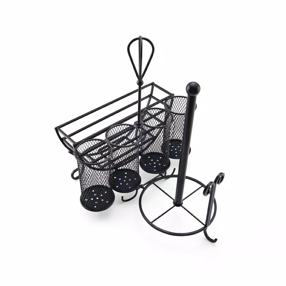 Gourmet Basics by Mikasa Mikasa Gourmet Basics Avilla 5-Compartment Picnic Caddy, Wrought Iron, Black