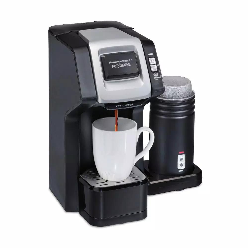Hamilton Beach FlexBrew Single Serve Coffee Maker with Built-in Milk Frother, Black