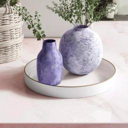 Benzara Modern White Round Plastic Serving Tray with Raised Edges thumbnail 4