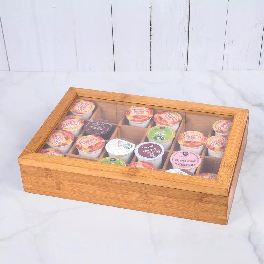 Creative Home Natural Bamboo Single Serve Coffee Pod Holder with Acrylic Cover, Holds 24 Pods