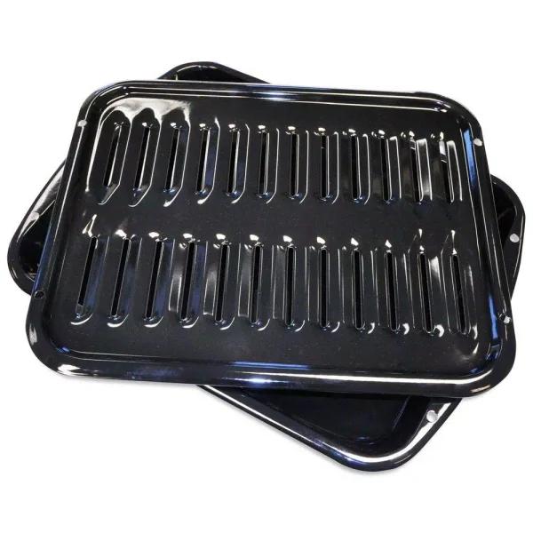 Unbranded Porcelain Coated Steel Broiler Pan with Grid, 16.5 x 12.5 in, Black