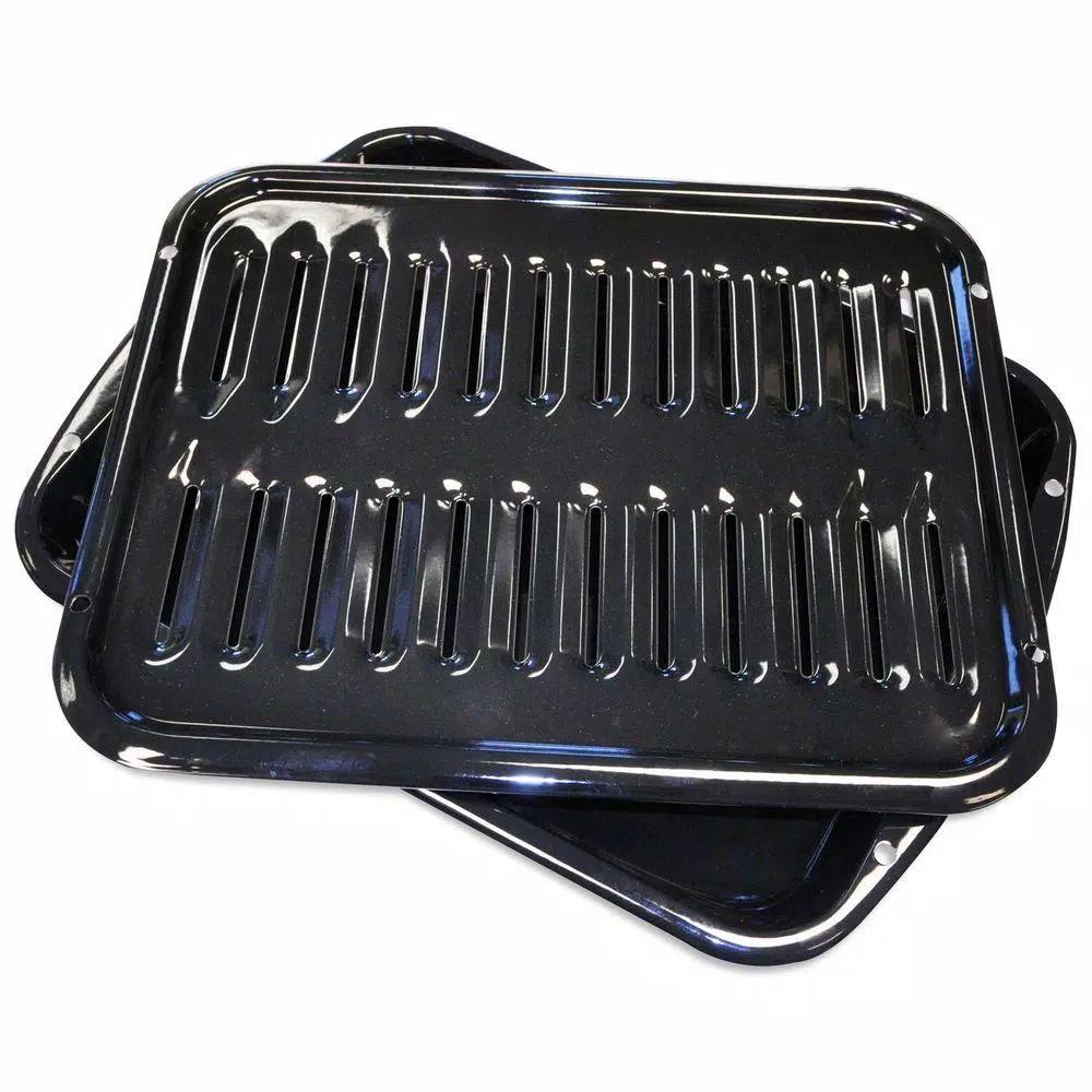 Unbranded Porcelain Coated Steel Broiler Pan with Grid, 16.5 x 12.5 in, Black