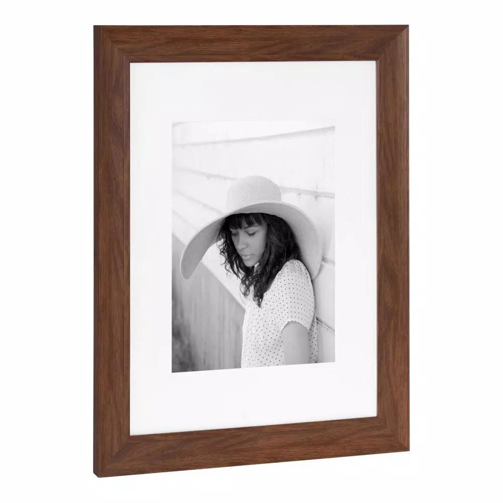 Kate and Laurel Edson Walnut Brown Picture Frame Set, 16 x 20 in. with 11 x 14 in. Mat (Set of 2)