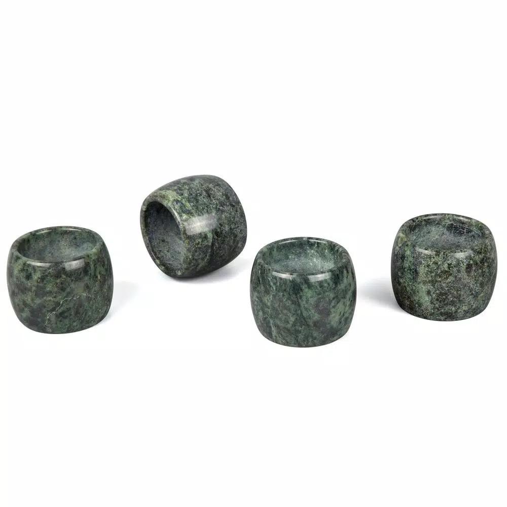 Creative Home Natural Green Marble Napkin Ring Holder Set, Set of 4 for Fine Dining and Weddings
