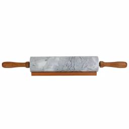 Unbranded White Marble Rolling Pin with Wooden Handles and Rolling Pin Rest thumbnail 2