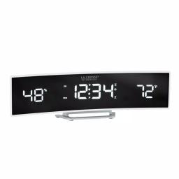 La Crosse Technology White Curved Digital Alarm Clock with Mirrored LED Display, Temperature, Humidity, and USB Charging Port thumbnail 3