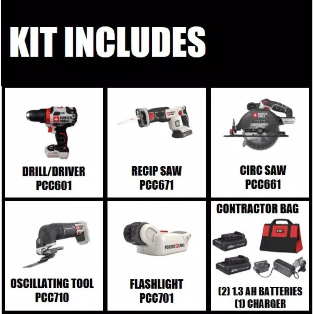Porter-Cable 20V MAX Lithium-Ion Cordless 4-Tool Combo Kit with Bonus Oscillating Tool and 11-Piece Accessory Set