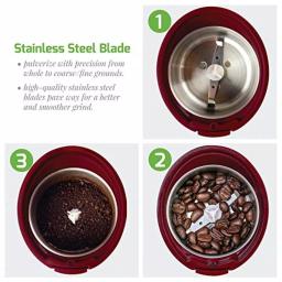 Ovente 2.5 oz. Electric Coffee Grinder, 150W Stainless Steel Blades, Maroon thumbnail 4