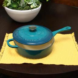 Crock-Pot Artisan 3.5 Qt. Cast Iron Enamel Saute Pan with Lid, Teal Ombre thumbnail 4