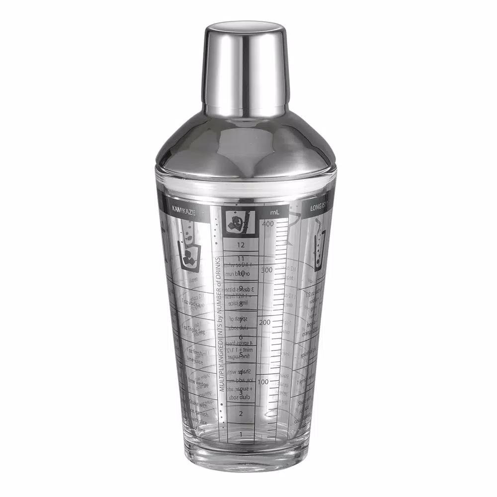 Visol Soiree 12 oz. Glass Cocktail Shaker with Built-in Recipes and Stainless Steel Lid