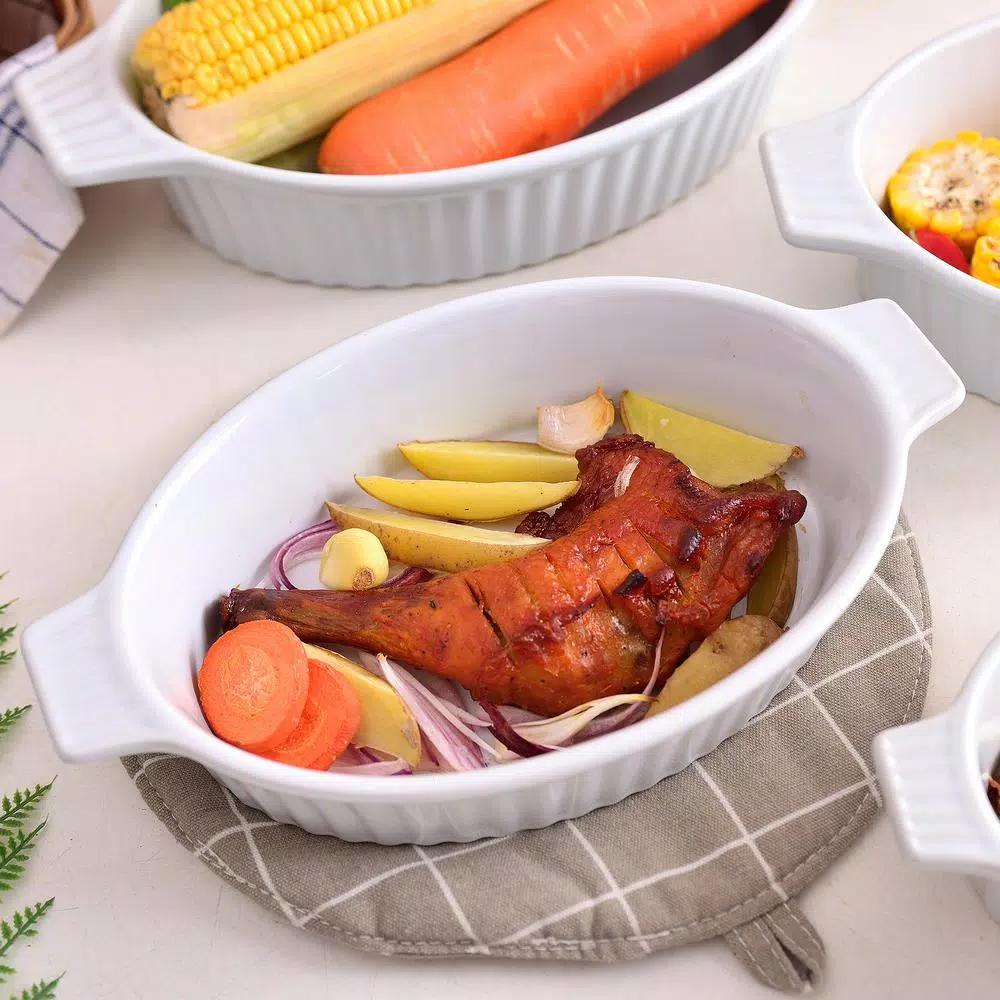 MALACASA 4-Piece White Oval Porcelain Bakeware Set, Ceramic Baking Dish Set for Oven and Microwave