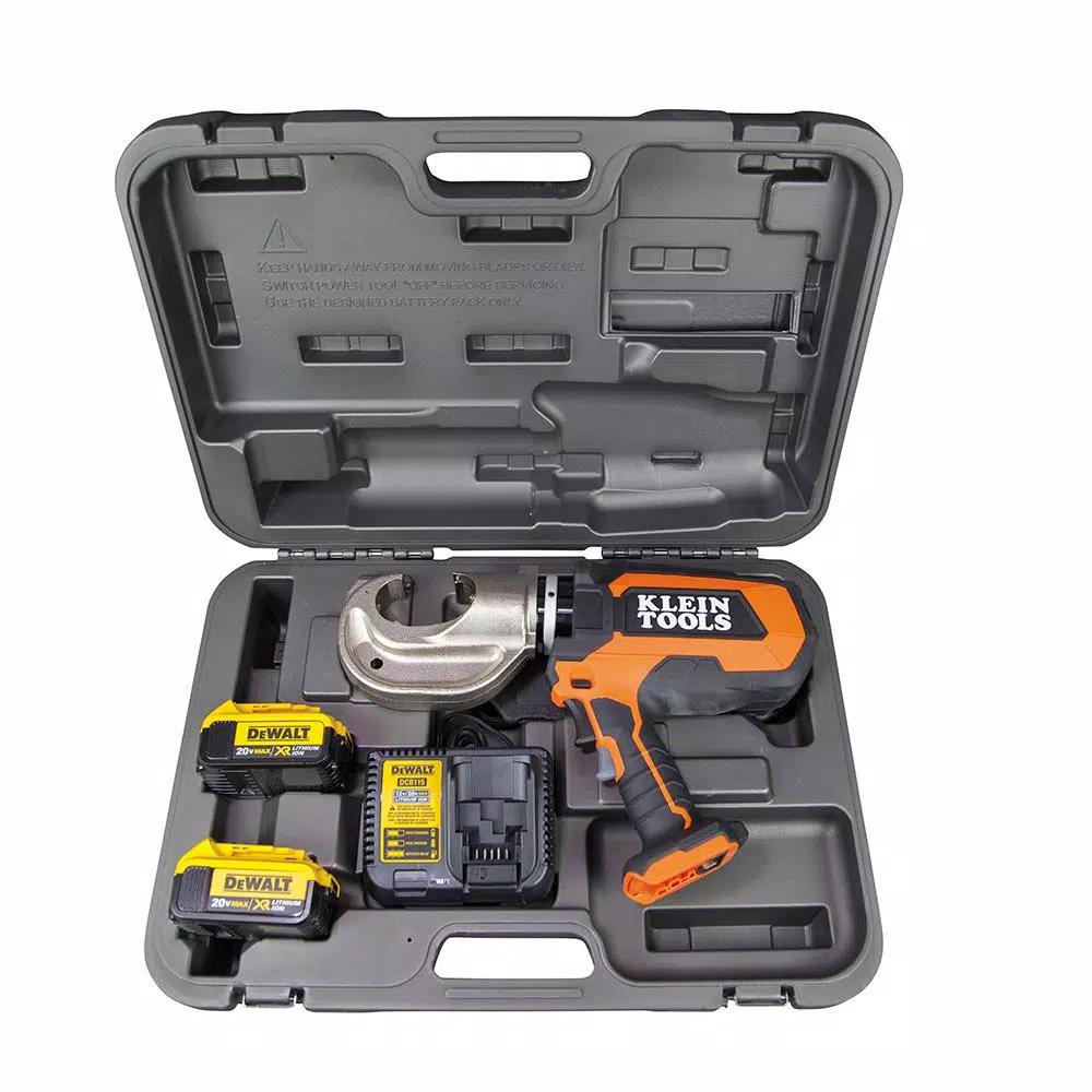Klein Tools DeWALT 20V Cordless 12-Ton Battery-Operated Crimper Kit with Two 4 Ah Batteries, Charger, and Case