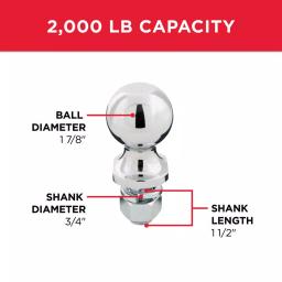 TowSmart 2,000 lb. Capacity Chrome Hitch Ball, 1-7/8 in. x 3/4 in. Shank thumbnail 3