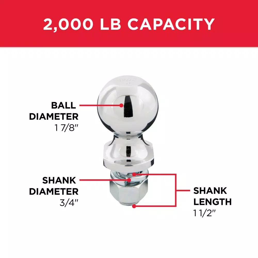 TowSmart 2,000 lb. Capacity Chrome Hitch Ball, 1-7/8 in. x 3/4 in. Shank