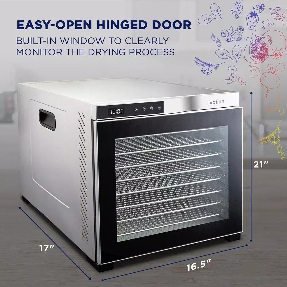 Ivation 10-Tray Stainless Steel Electric Food Dehydrator, 1000W with Digital Timer and Temperature Control